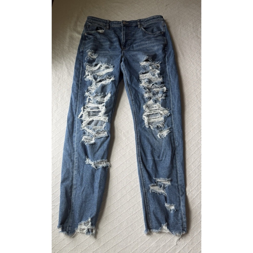 American Eagle Mom Jeans Distressed L High Rise Sz 14 Long
